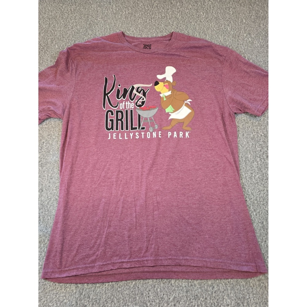 Yogi Bear Jellystone Park Shirt King of the Grill Maroon Heather Graphic Tee XL